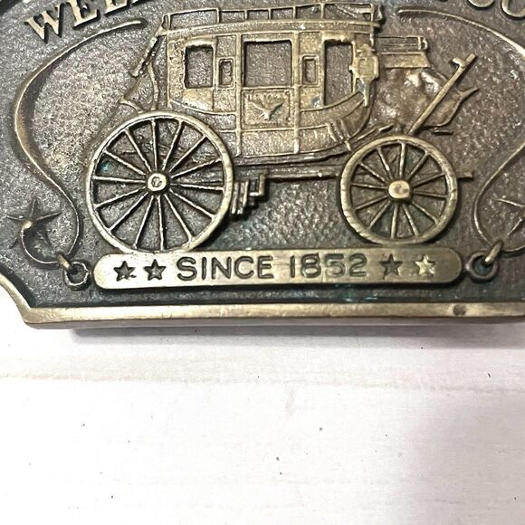 Vintage Authorized 1973 WELLS FARGO & CO Since 1852 Western Brass Belt Buckle main image 4